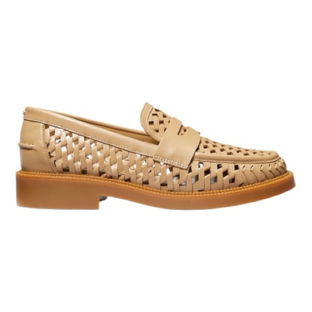 NWOB Michael Kors Eden Woven Leather Penny Loafers - Camel - Size 7.5